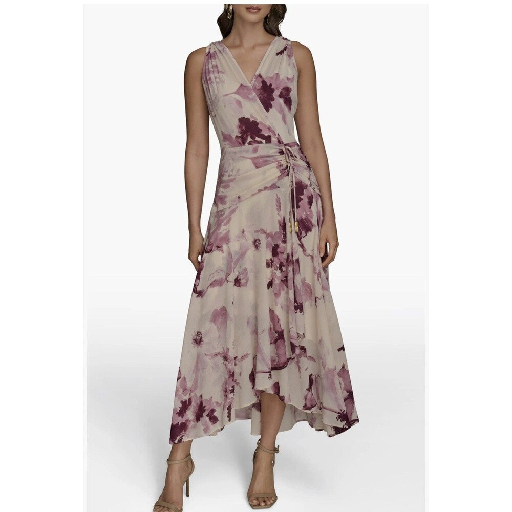 Donna Karan New York Chiffon Floral Faux-Wrap Midi Dress size 6 - Picture 7 of 10